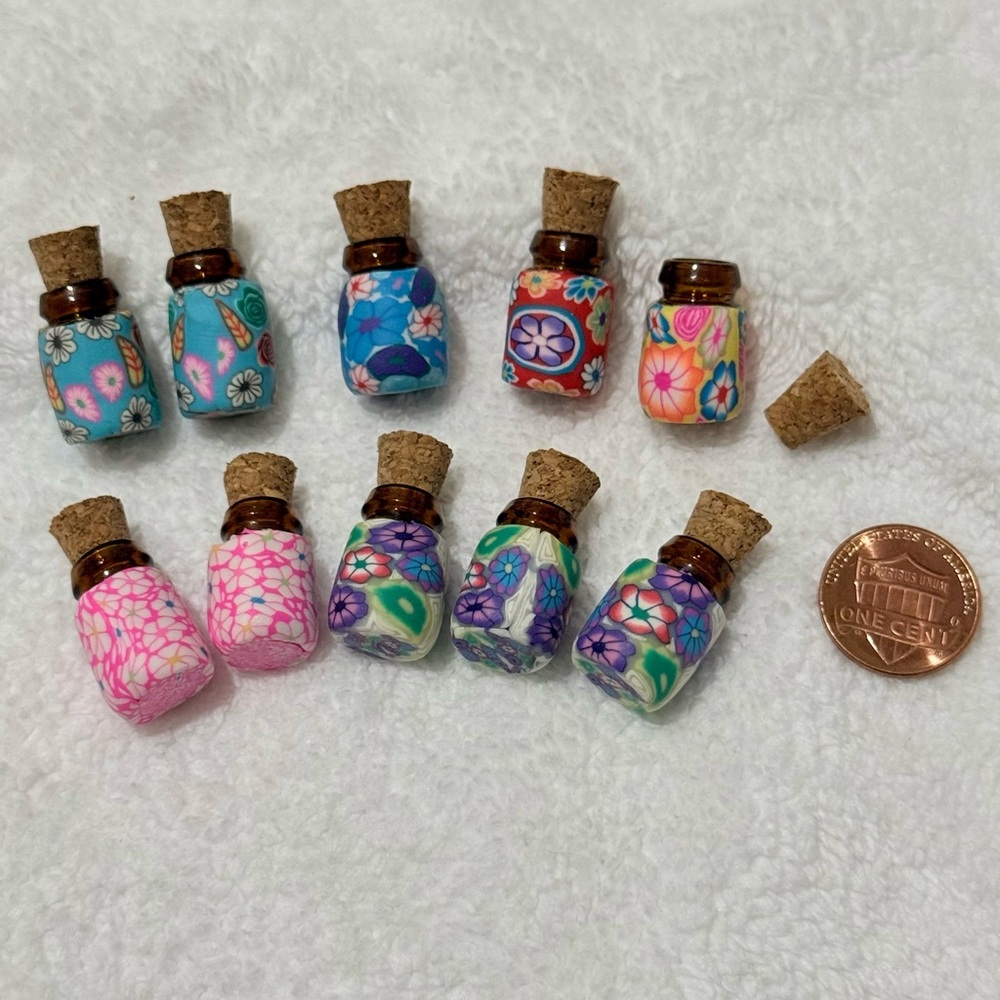 Assorted Floral Tiny Cork Bottle Set of 10